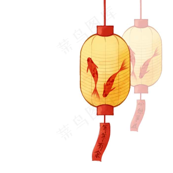 中国风新年鲤鱼灯笼,免抠元素