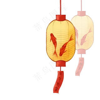 中国风新年鲤鱼灯笼,免抠元素