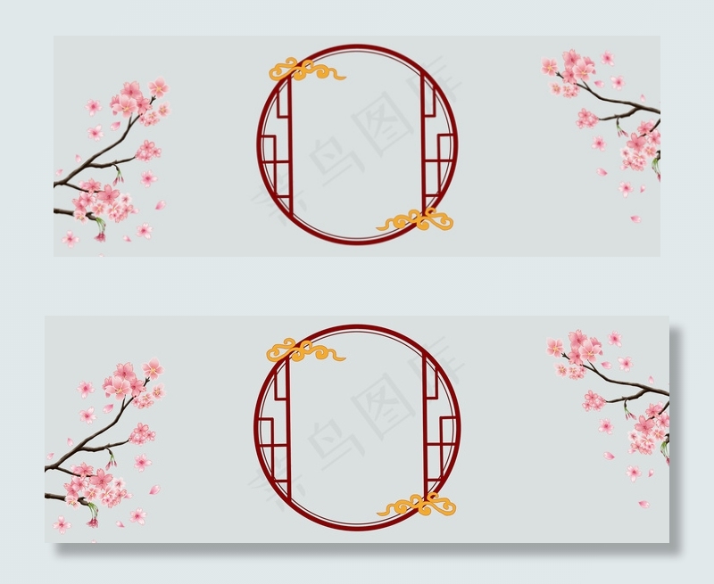 浅色清新中国风屏风桃花banner背景