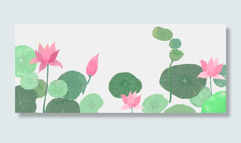 手绘中国风墨绿色荷叶荷花