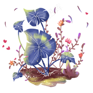 夏季蓝色热带树叶,免抠元素