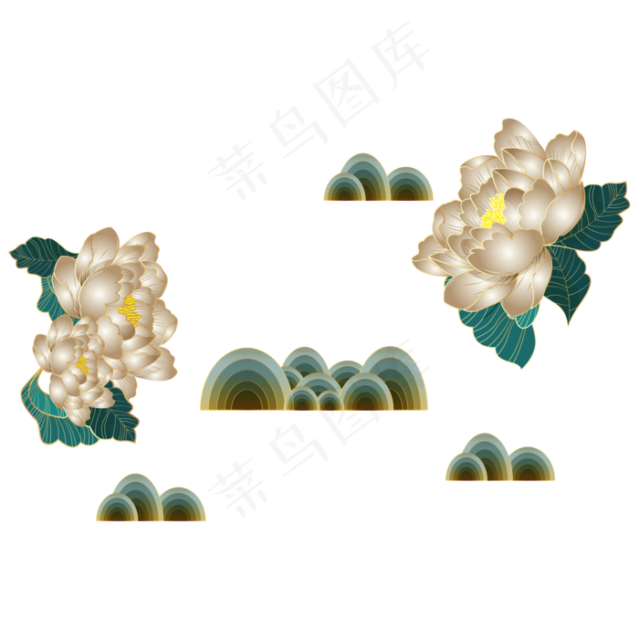 中国风绿金花朵云纹(2000X2000(DPI:300))ai矢量模版下载