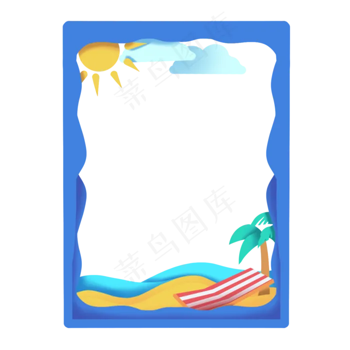 夏日沙滩剪纸边框(2048X2048(DPI:300))psd模版下载
