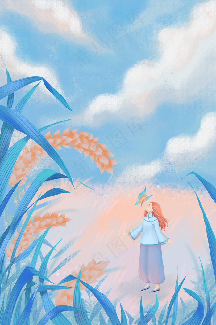 立夏小满五月你好蓝色肌理女孩