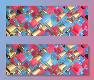 科技质感蓝红金方块