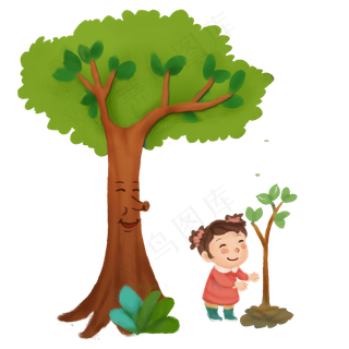 植树节小姑娘种植小树苗,免抠元素
