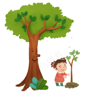 植树节小姑娘种植小树苗,免抠元素