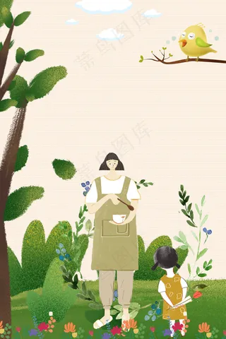 母亲节拿着花的小孩和妈妈