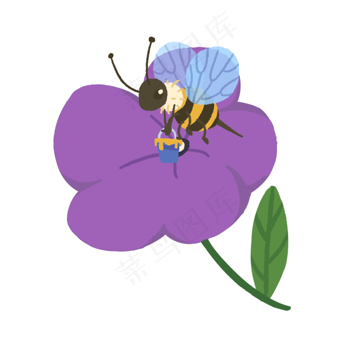 紫色的小花和蜜蜂,免抠元素