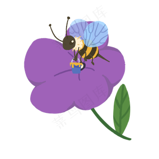 紫色的小花和蜜蜂,免抠元素