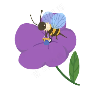 紫色的小花和蜜蜂,免抠元素