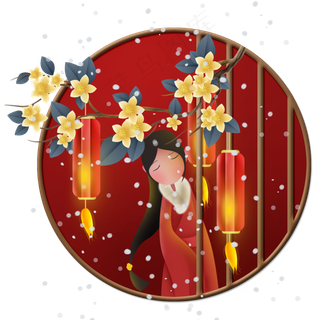 赏灯的古代少女