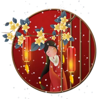 赏灯的古代少女