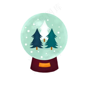 圣诞节水晶球松树雪花PNG平安夜礼,免抠元素