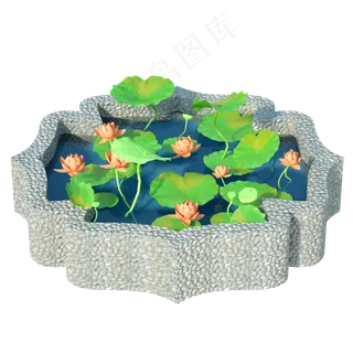 园林古风凉亭池塘荷花