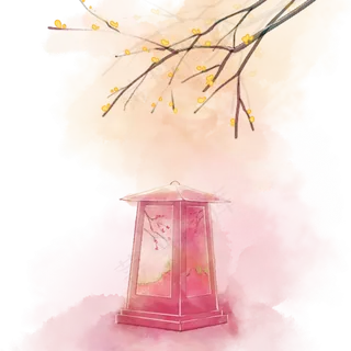 古风手绘水彩灯免抠分层