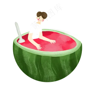 夏天大暑小暑男孩吃西瓜创意免抠