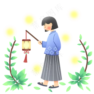 中元节拿着灯笼女孩,免抠元素