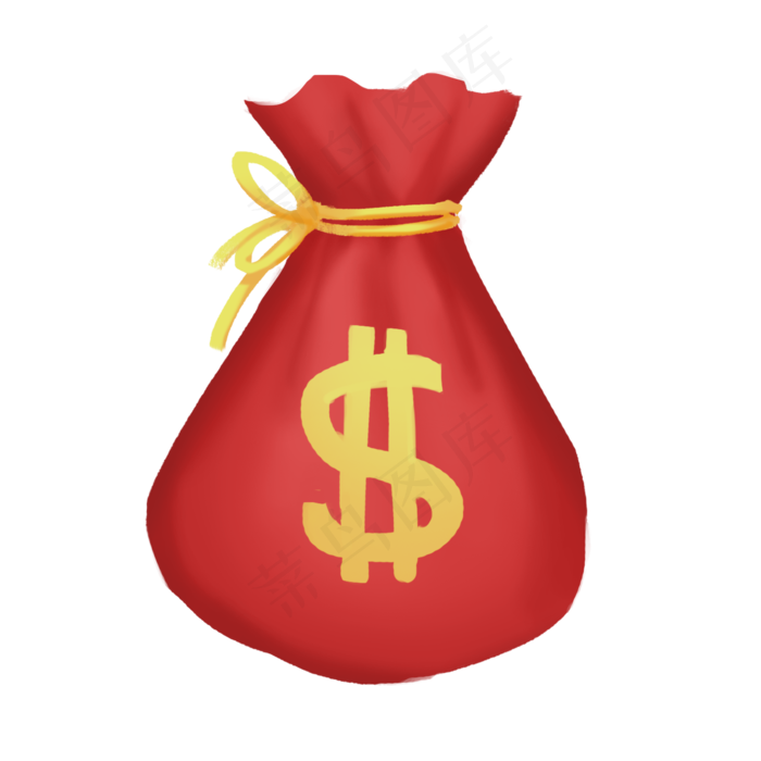 手绘猪年红色钱袋插画,免抠元素