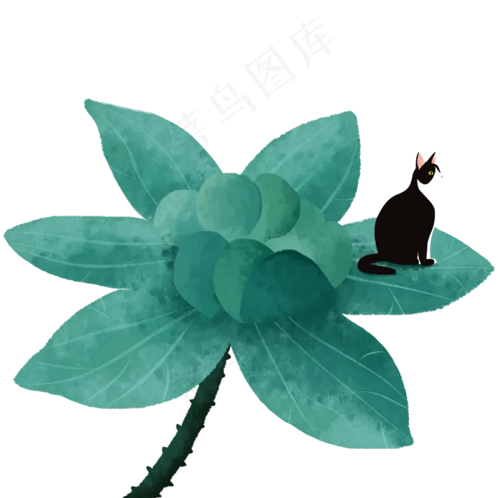 水彩绘站着叶子上的猫咪设计(2000X2000(DPI:150))psd模版下载
