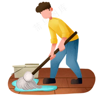 卡通男孩拖地打扫卫生,免抠元素