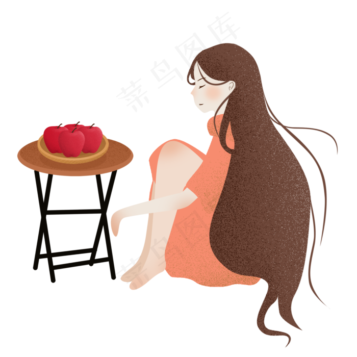 手绘唯美吃水果的姑娘
