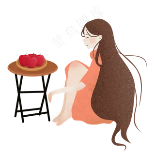 手绘唯美吃水果的姑娘