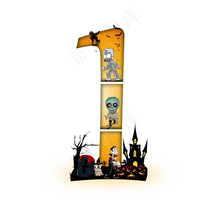 万圣节数字1(2000*2000px 	      )psd模版下载