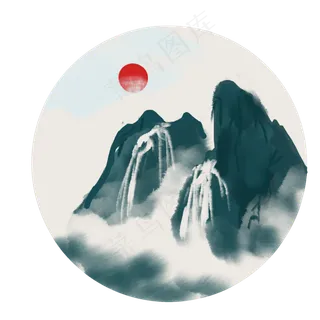 古风古典风格中国风水墨山水矢量