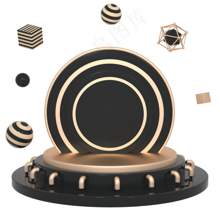 C4D黑金立体圆盘舞台电商底座元素,免抠元素