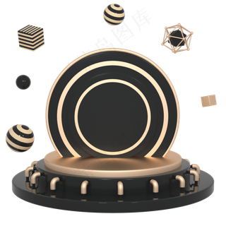 C4D黑金立体圆盘舞台电商底座元素,免抠元素