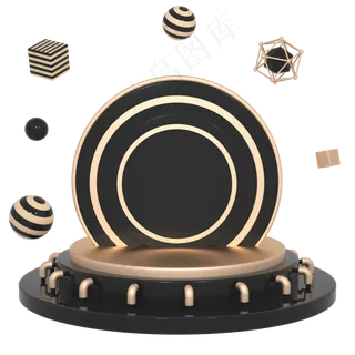 C4D黑金立体圆盘舞台电商底座元素,免抠元素