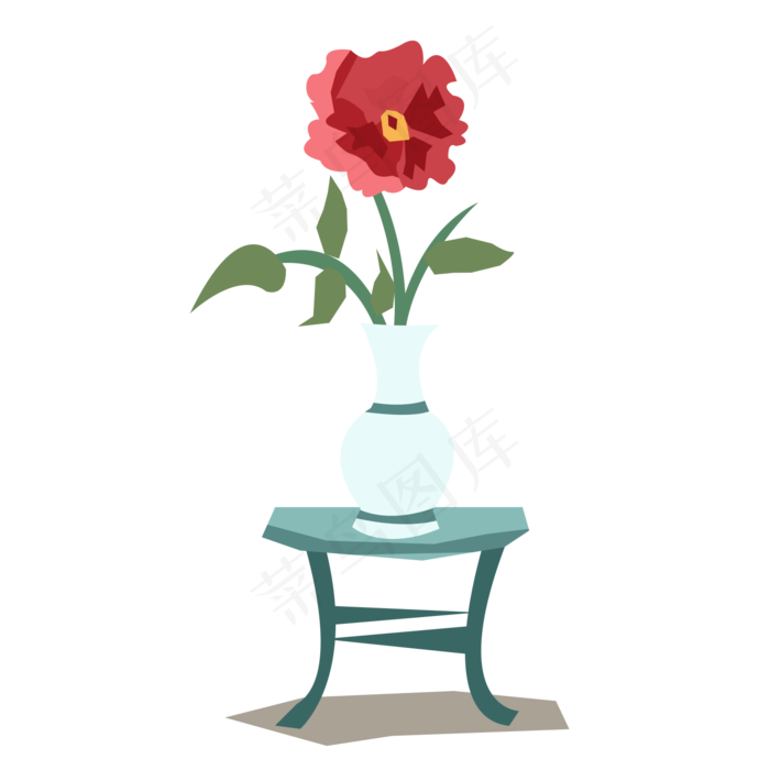 手绘卡通白色花瓶玫瑰花(1500X1500(DPI:300))psd模版下载