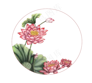 夏季清新手绘荷叶荷花装饰中秋中