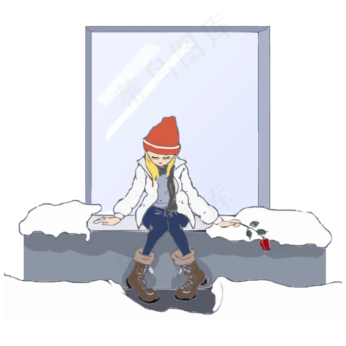 雪地里坐着的孤独小姑娘(2000X2000(DPI:300))psd模版下载