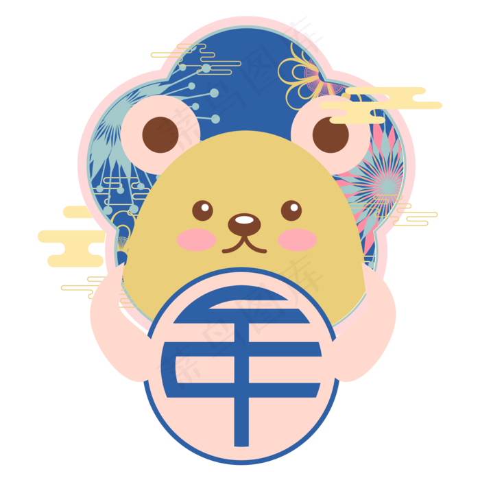 小清新鼠年新年剪纸装饰,免抠元素(2000*2000px 300 dpi )ai矢量模版下载