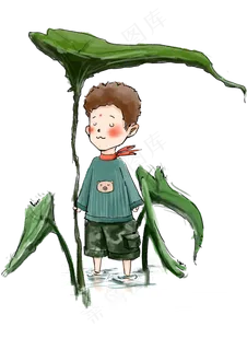 卡通可爱拿荷花的少年免抠图 卡通可爱拿荷花的少年免抠图