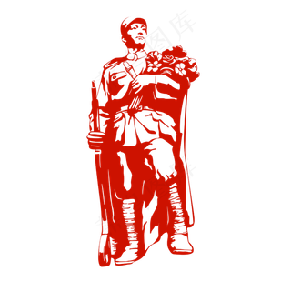 抱着花束的战士剪影