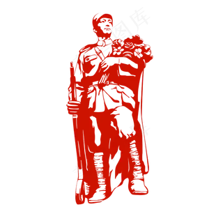 抱着花束的战士剪影