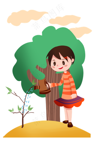 植树节浇树的女孩