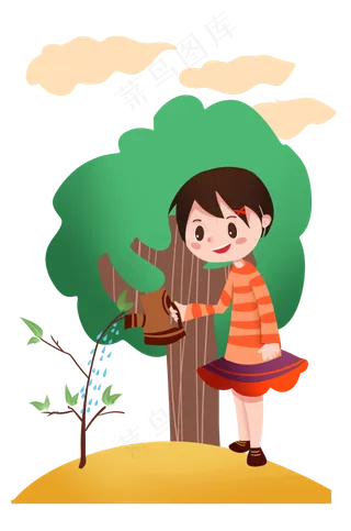 植树节浇树的女孩