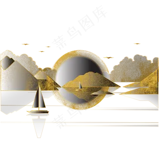 中国风水墨描金烫金山水