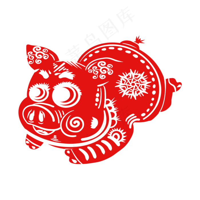 2019新年趴着的卡通剪纸猪,免抠元素(2048X2048(DPI:132))psd模版下载