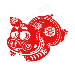 2019新年趴着的卡通剪纸猪,免抠元素