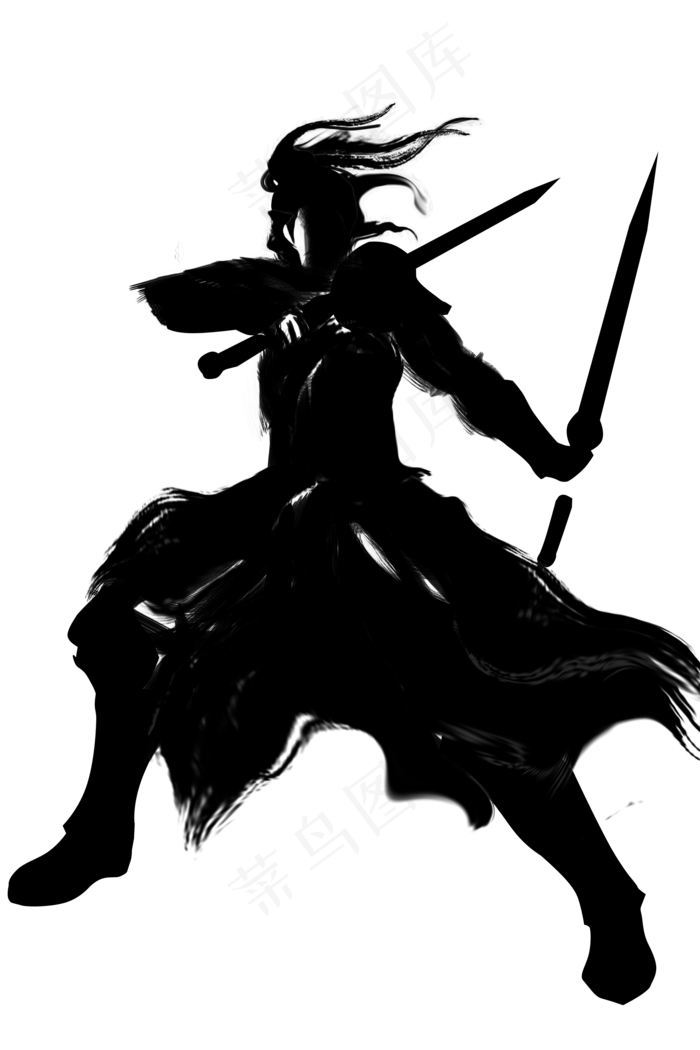 双手拿剑的水墨人物