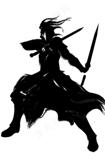 双手拿剑的水墨人物