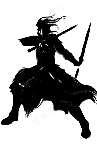 双手拿剑的水墨人物