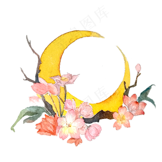 唯美樱花粉色PNG月亮花卉水彩