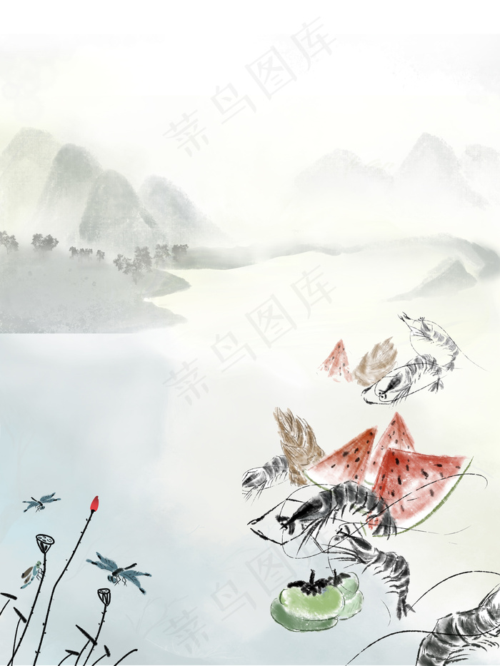 丰盛习俗鱼虾果蔬背景