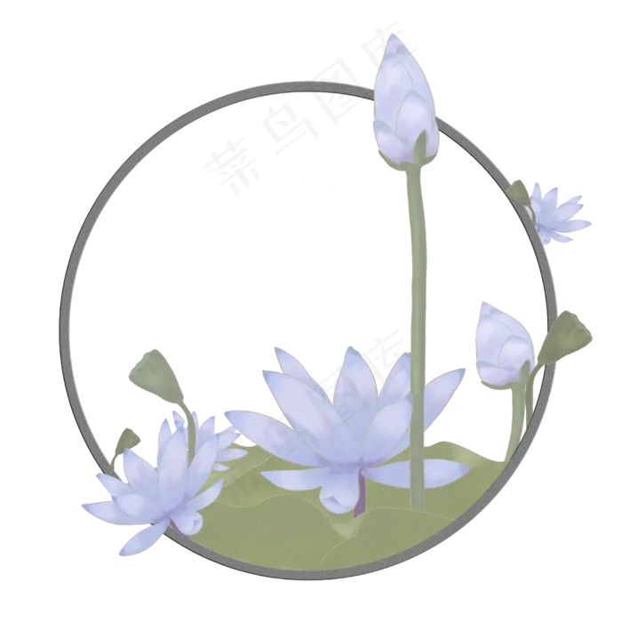 手绘夏日荷花蓝色莲花(2500X2500(DPI:300))psd模版下载